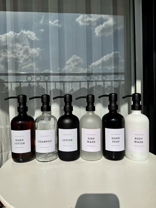 500ml Glass Soap Dispenser  With Metallic Black Pump Lids